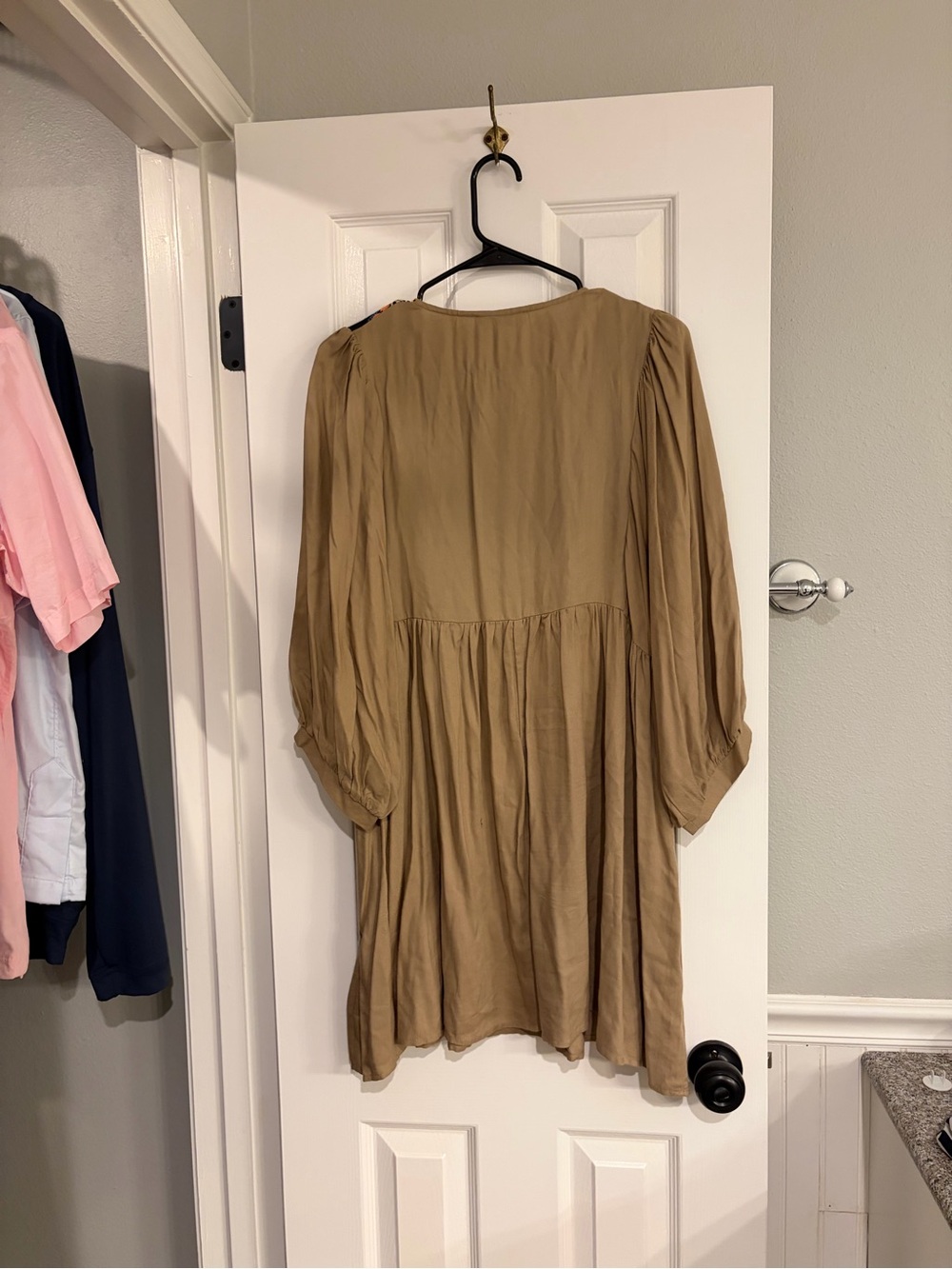 Umgee Babydoll Tunic Dress Tribal Boho Puff Sleeve Tan Large - Picture 7 of 7
